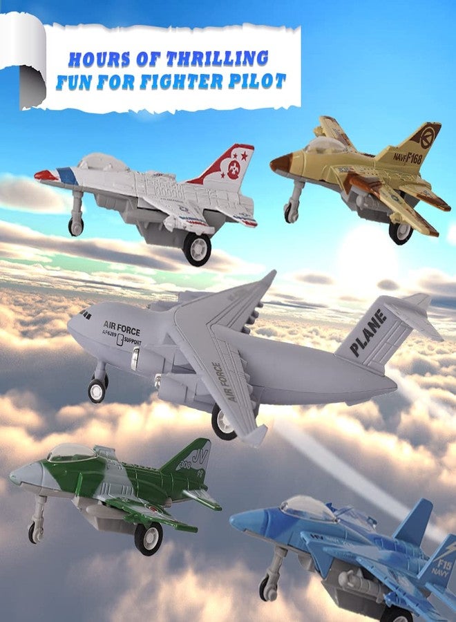 Crelloci 5 Pack Army Airplane Toys Set Military Fighter Jet Die Cast Plane Metal Aircraft Toy, Pull Back Play Vehicle Aircraft Gift for Kids Boys Girls Children 3+ Years Old - Image 2